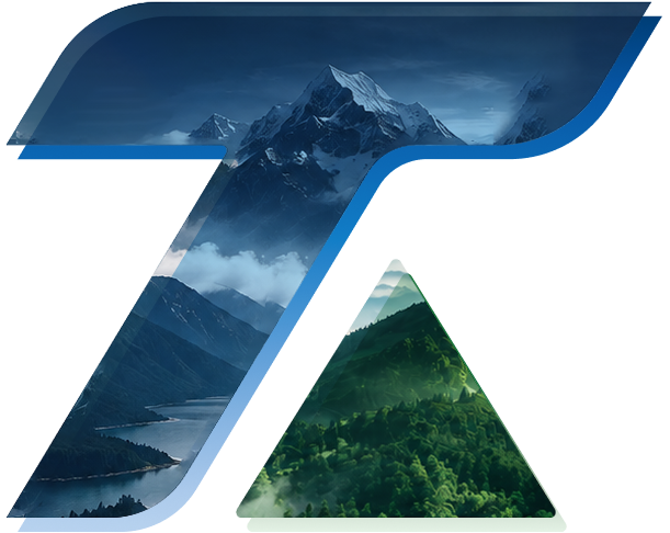Trailhold monogram filled with mountain and forest photography